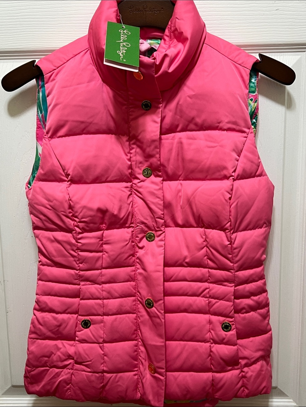 NWT Lilly Pulitzer Isabelle Puffer Down Vest Flamingo Pink